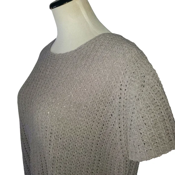 🔥POL Grey High Low Open Knit Open Back Chenille‎ Lagenlook Slouchy Sweater SZ M - Picture 6 of 12